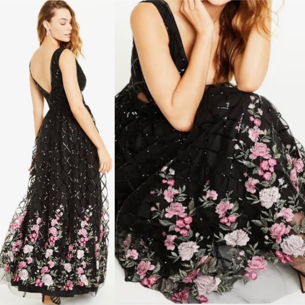 NEW Formal wear Black, with embroidery flowers  Gown - size 3